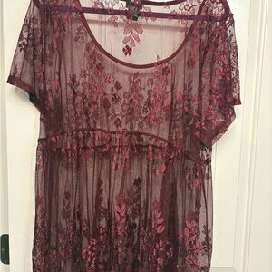 Torrid Red Sheer Embellished Blouse
